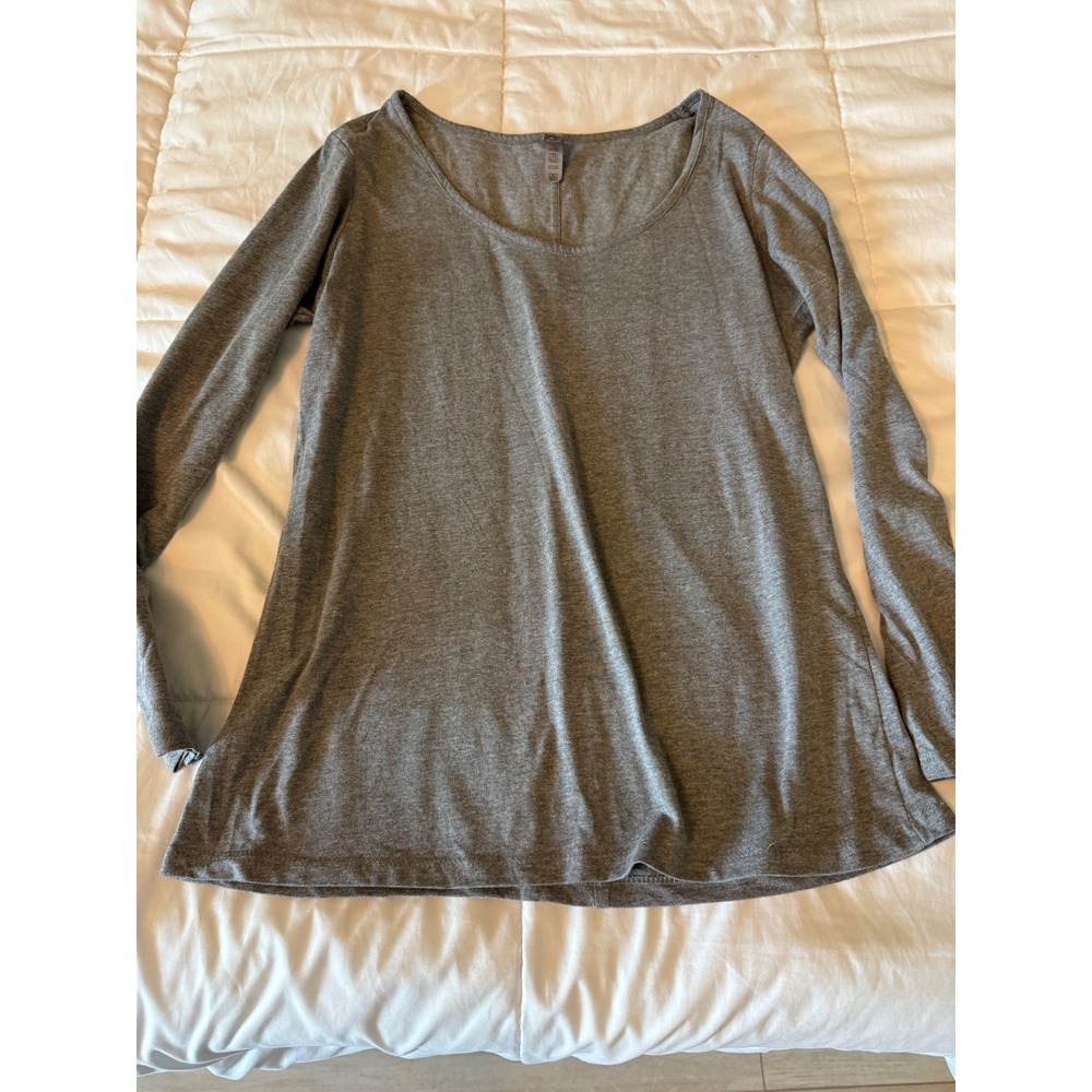 Platinum Delta Apparel Womens Heather Gray Scoop Neck Long Sleeve Top XL